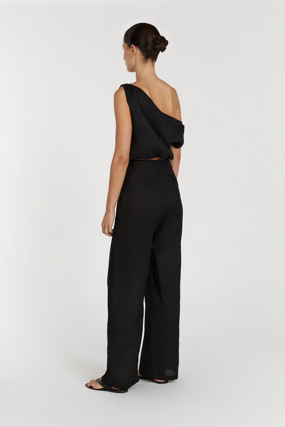 CASS BLACK LINEN CROP TOP
