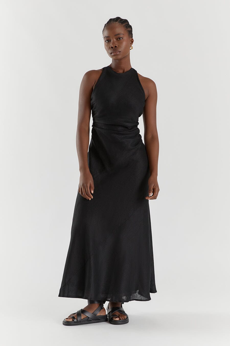 ROSE BLACK LINEN MAXI DRESS