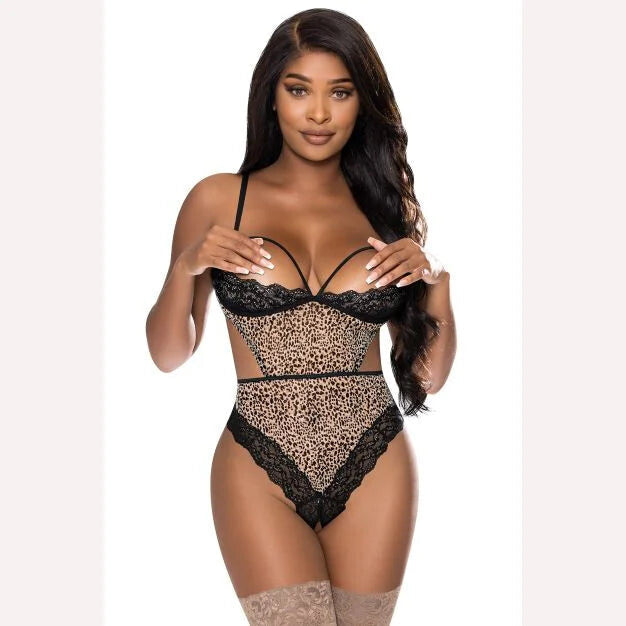 Purrfect Half Cup Teddy W/ Split Crotch Leopard S/m