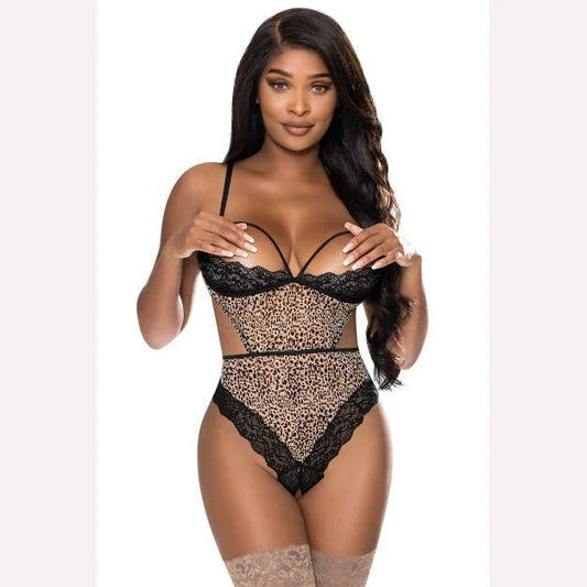Purrfect Half Cup Teddy W/ Split Crotch Leopard S/m
