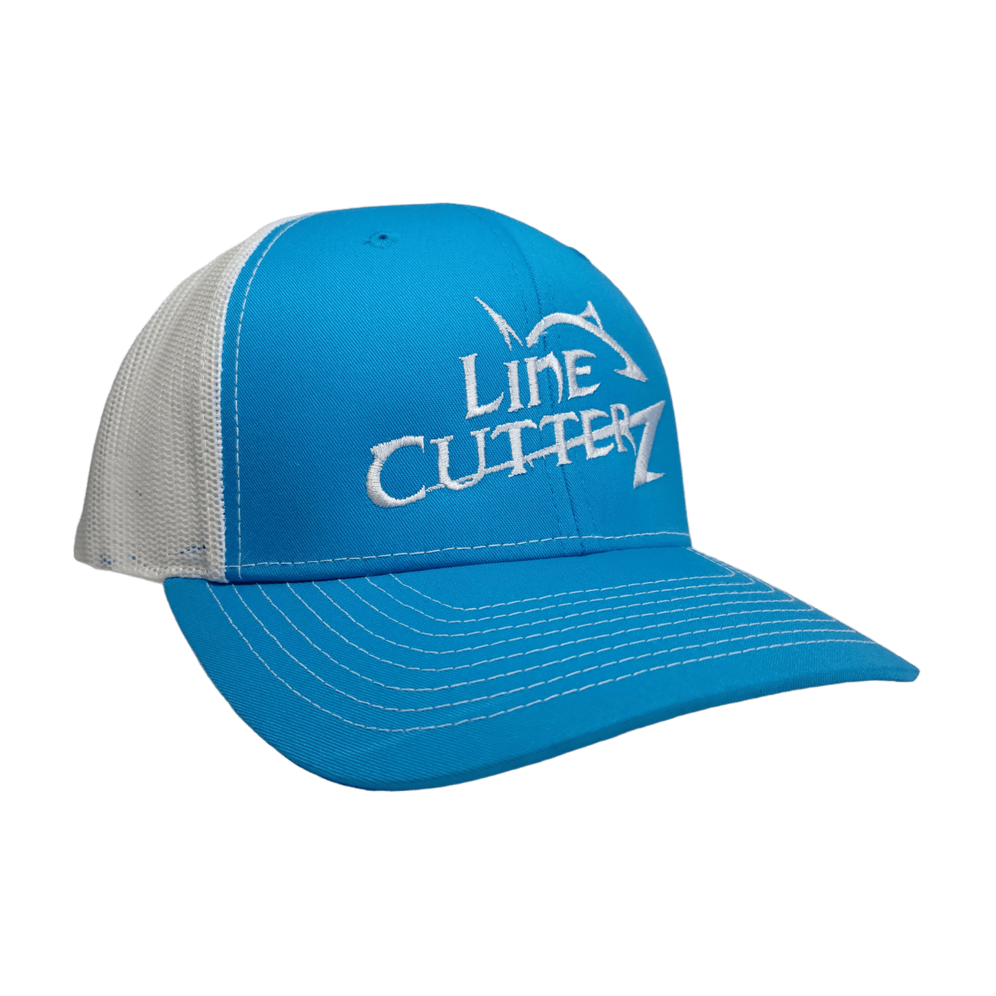 Line Cutterz Meshback Trucker Snapback Hats Line Cutterz Aqua Blue/White - White Logo