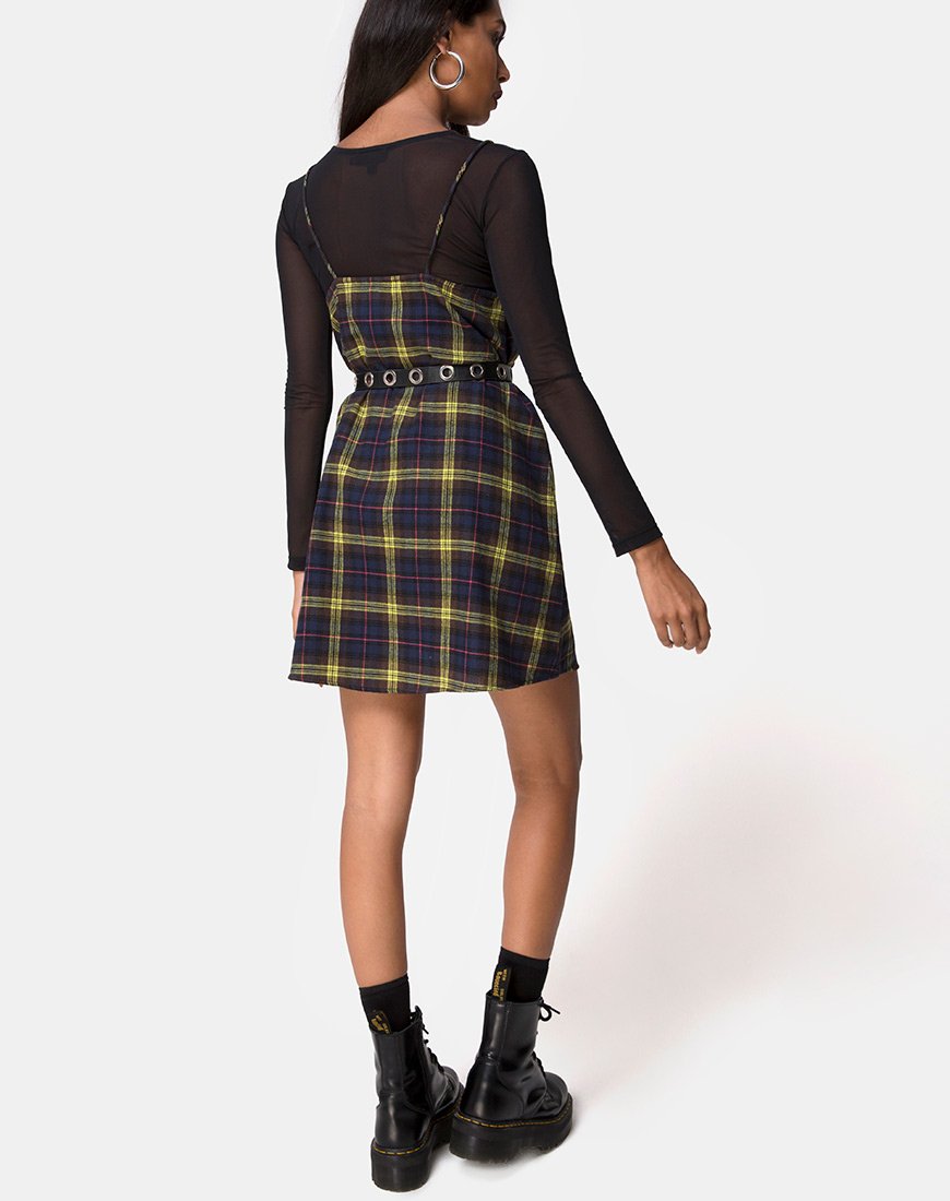 Sanna Slip Dress in Plaid Brown Yellow Check