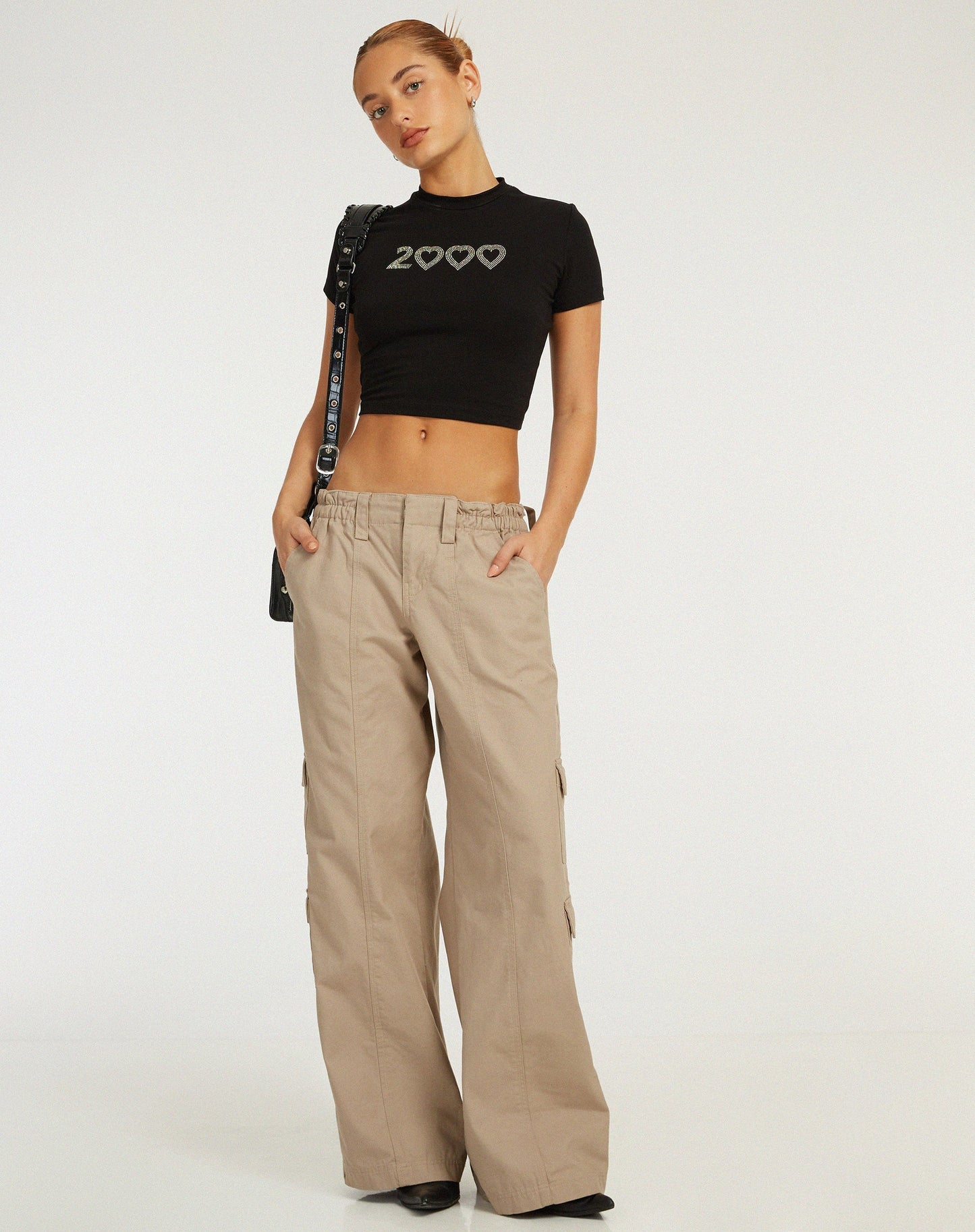 Surtila Crop Top in Black 2000 Hotfix Diamante