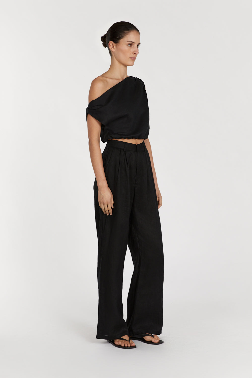 CASS BLACK LINEN CROP TOP