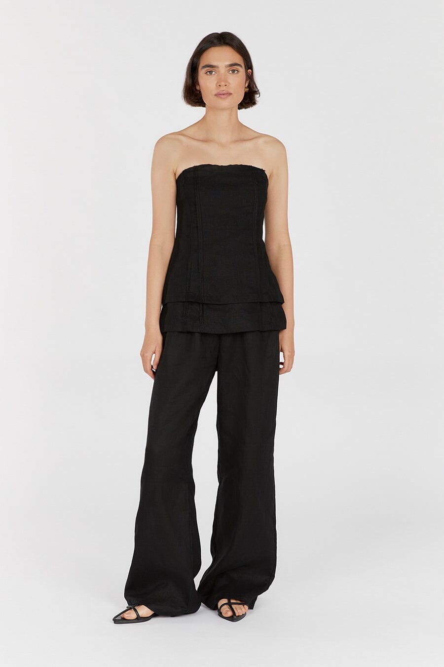 DULCE BLACK LINEN TUNIC TOP Clothing DISSH Boutiques 16 BLACK