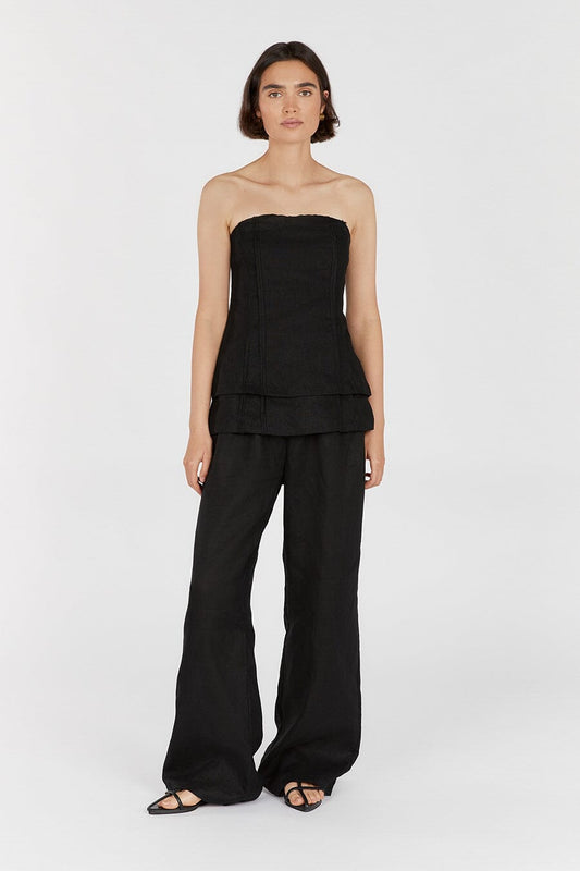 DULCE BLACK LINEN TUNIC TOP Clothing DISSH Boutiques 16 BLACK