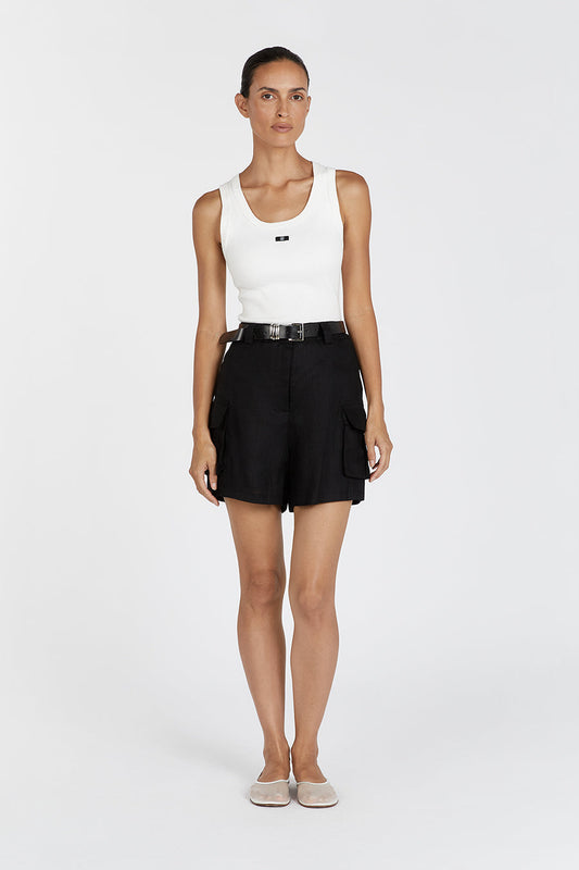 INGRID BLACK LINEN CARGO SHORT Clothing DISSH Boutiques 16 BLACK