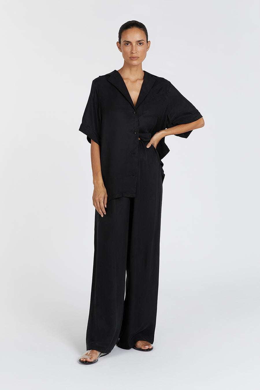 KINGSTON BLACK CUPRO WIDE LEG PANT Clothing DISSH Boutiques 14 BLACK