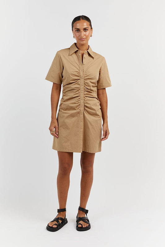 ALLISON WHEAT COTTON MINI DRESS Clothing DISSH Boutiques 6 WHEAT
