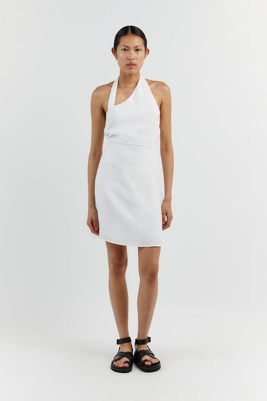 ZOEY WHITE ASYM LINEN MINI DRESS Clothing DISSH Boutiques 12 WHITE