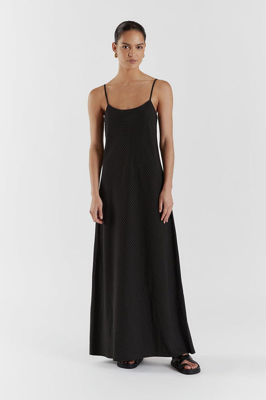 DIEGO BLACK PINSTRIPE MAXI DRESS Clothing DISSH Boutiques 16 BLACK