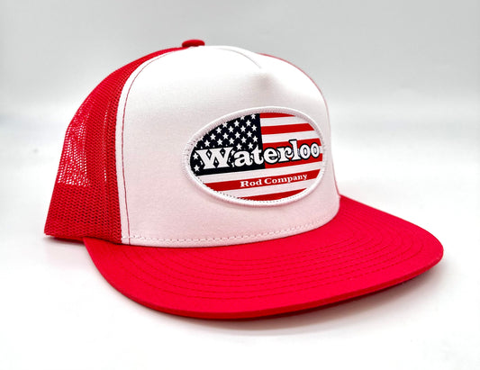 Waterloo Red and White Flat Bill Cap - Flag Patch