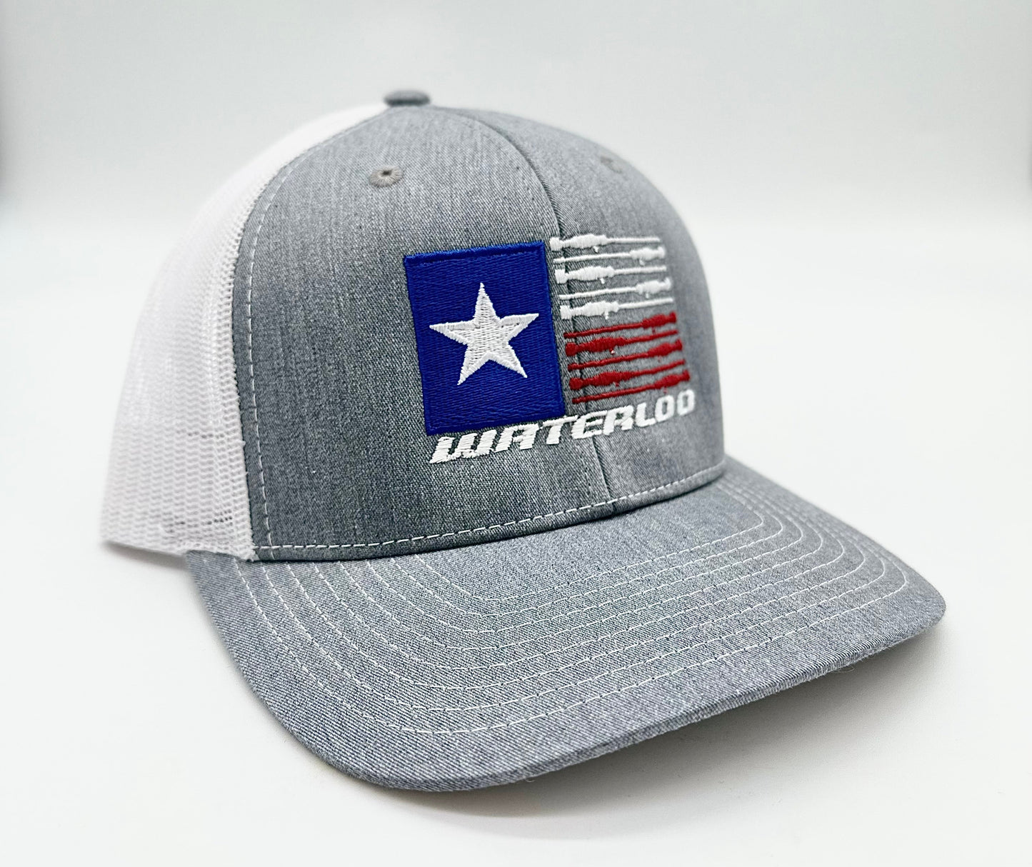 Waterloo Rod Flag Heather Gray and White Cap