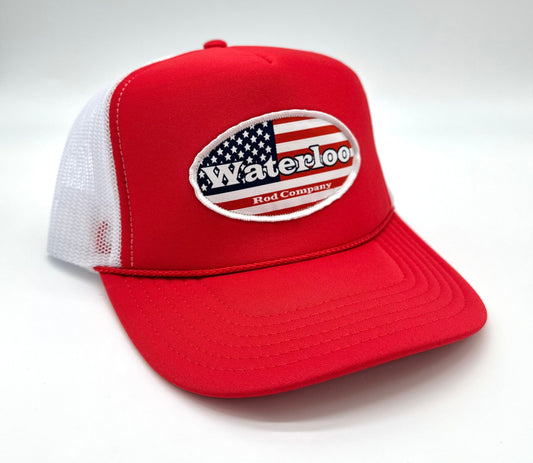 Waterloo Red and White Foam Front Cap - Flag Patch