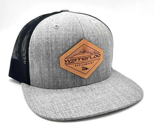 Waterloo Heather Grey and Black Flat Bill Cap - Diamond Leather Patch