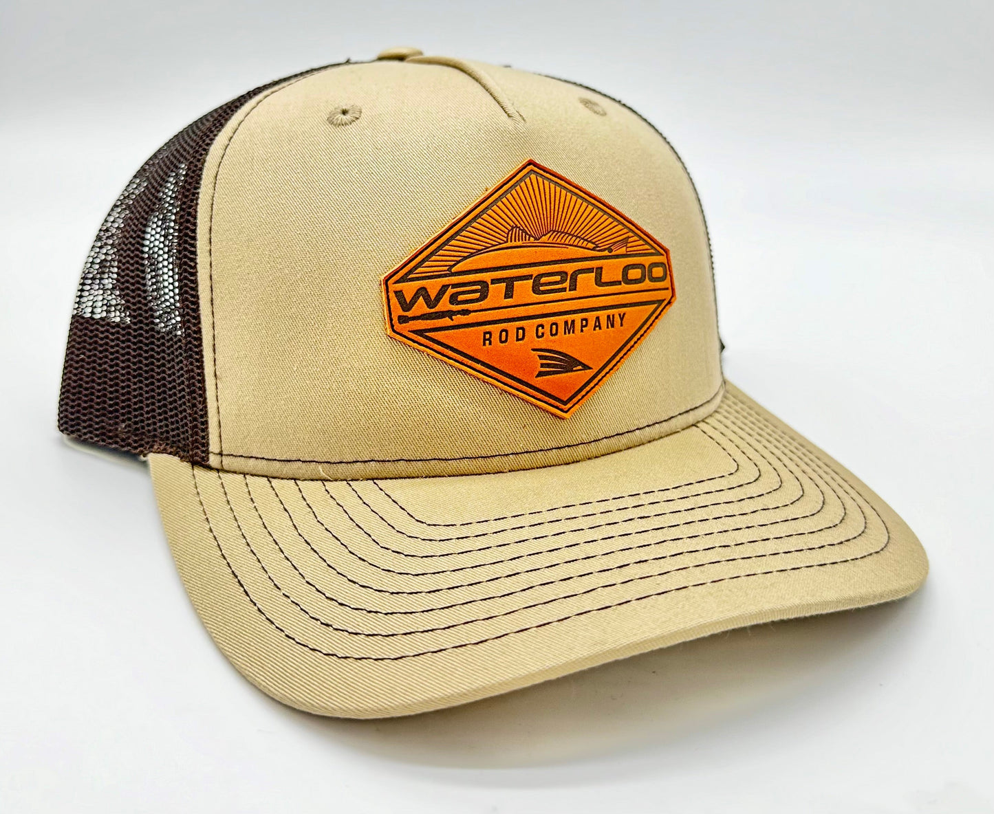 Waterloo Khaki and Brown Cap - Leather Diamond Patch