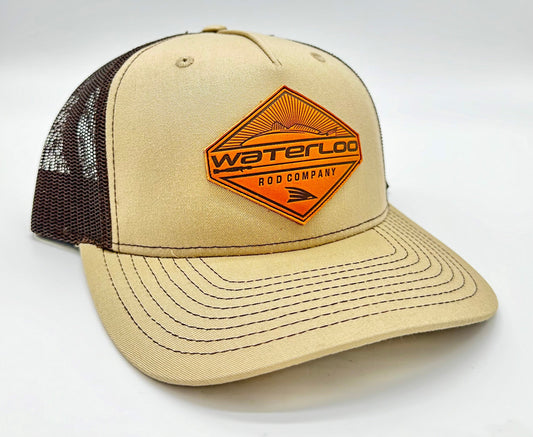 Waterloo Khaki and Brown Cap - Leather Diamond Patch