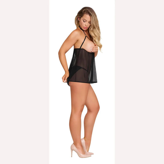 Sassy Cupless Babydoll & Panty Set Black L/xl