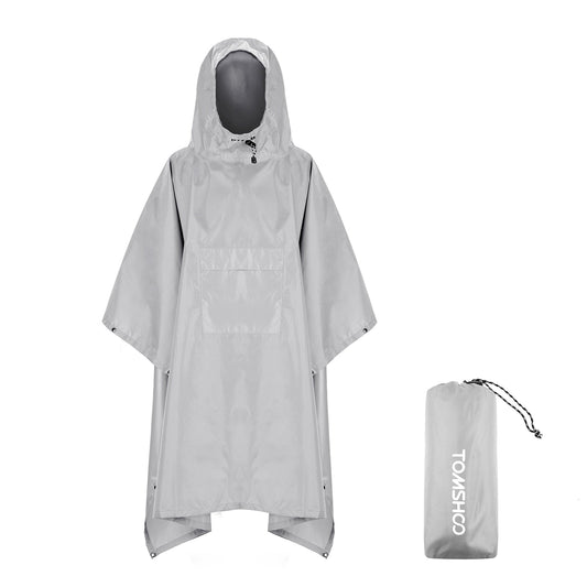 Tomshoo 3in1 Hooded Rain Poncho w Pocket Lightweight Waterproof Adult Raincoat Jacket Sun Shelter for Camping Hiking Traveling