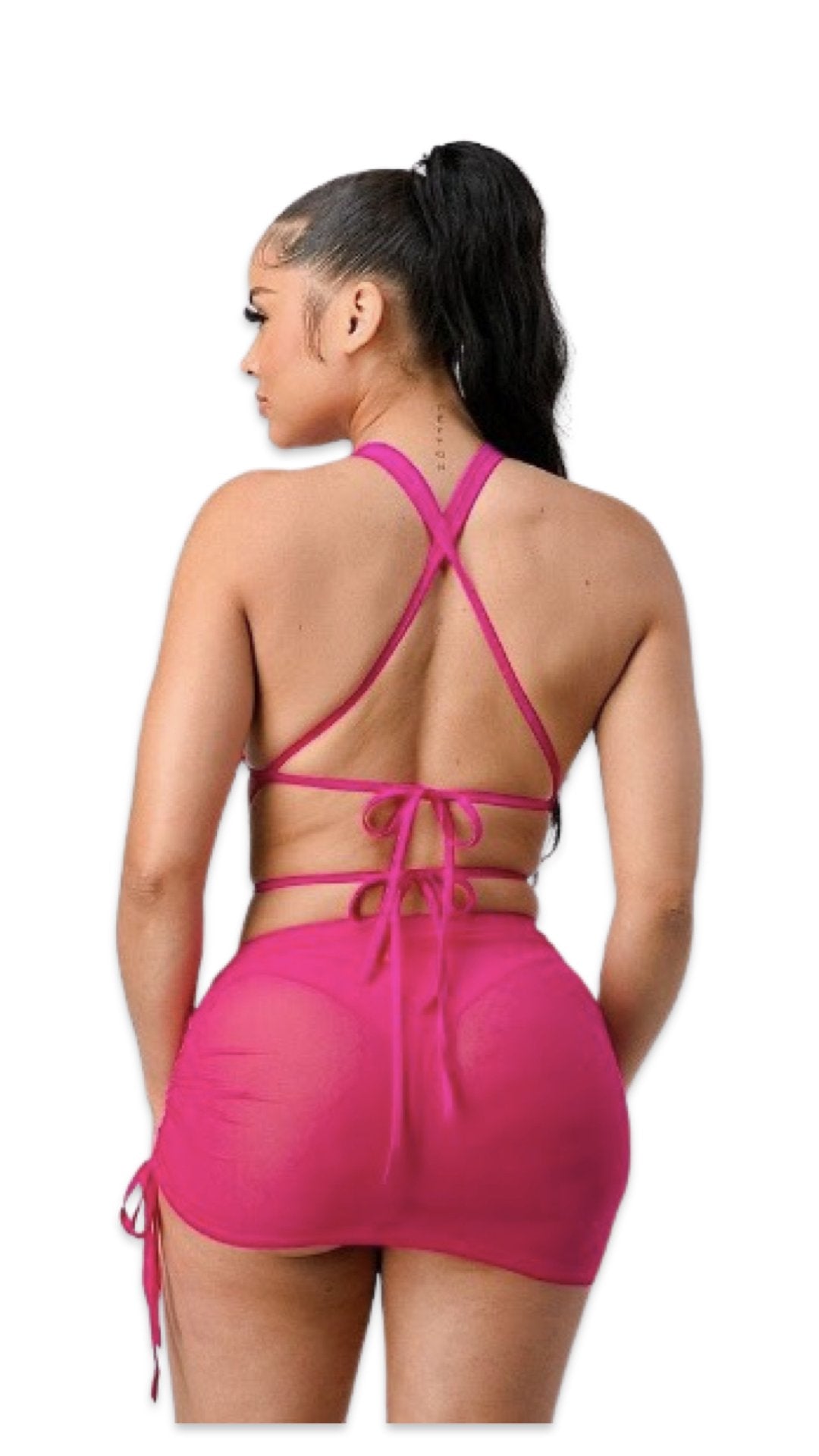 Bikini Set with Skirt Neon Pink