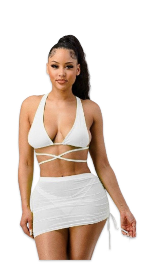 Bikini Set with Skirt White