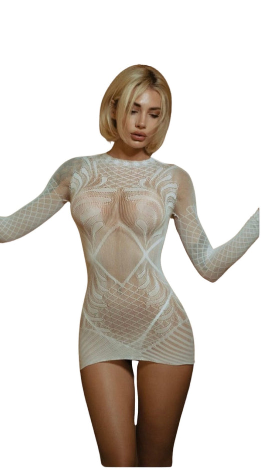 Body Hugging Long Sleeve Dress White