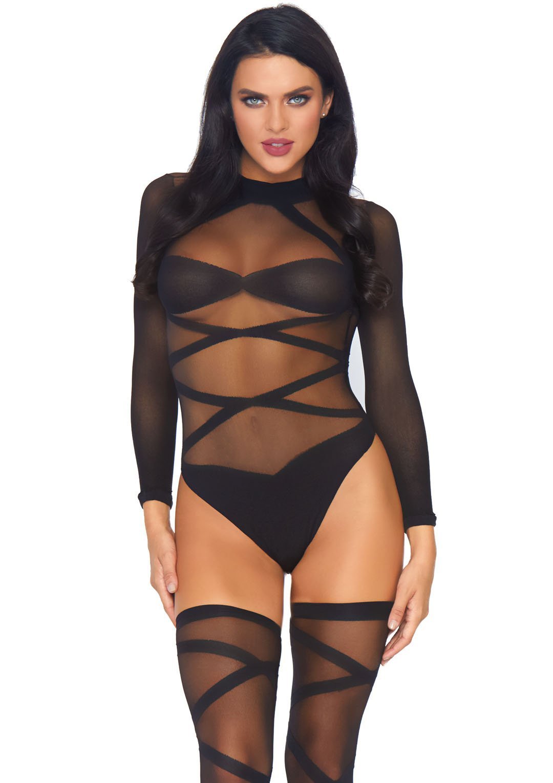 Bodysuit and Thigh High Black