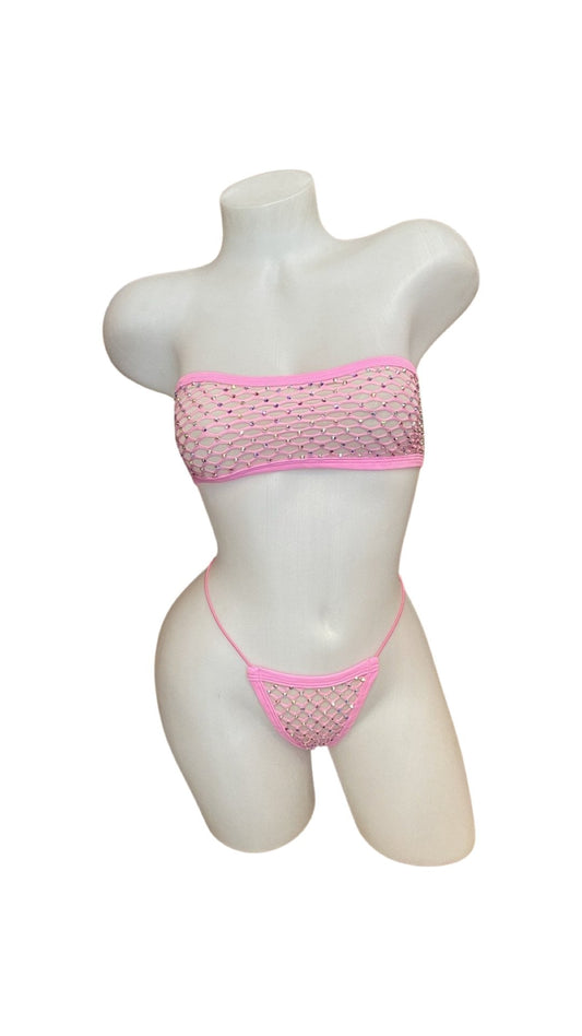 Crystal Bandeau Bikini Set - Baby Pink