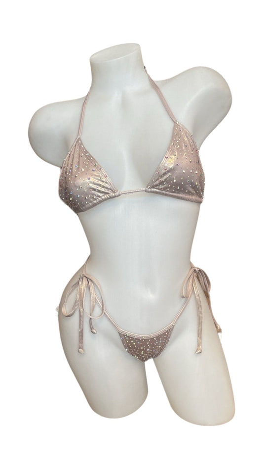 Crystal Fun Tie Bikini Set Champagne