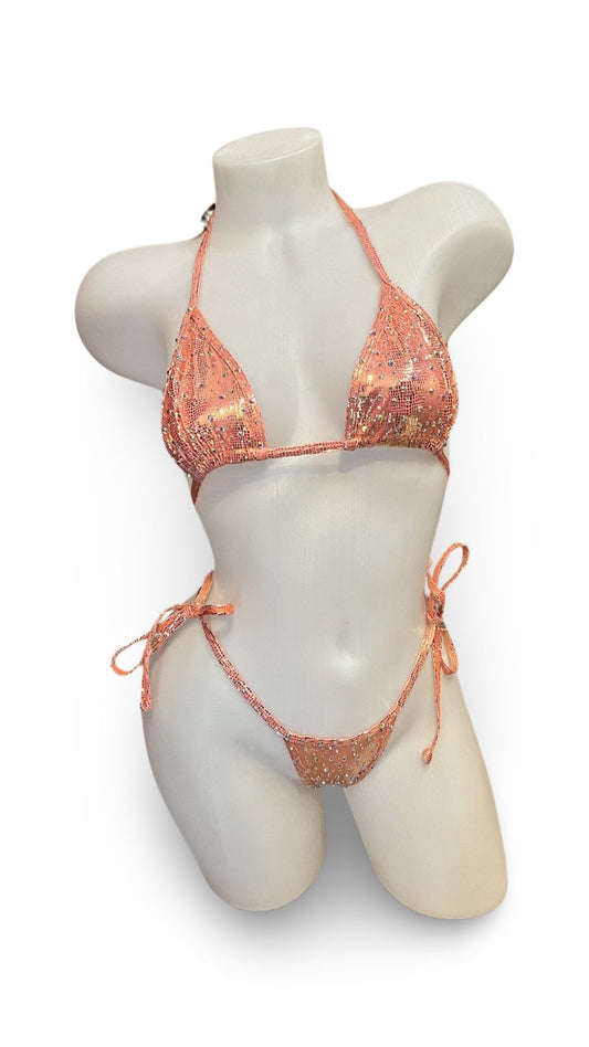 Crystal Fun Tie Bikini Set Metallic Copper