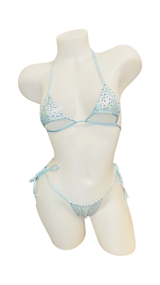 Crystal Under Bust Bikini Baby Blue Glitter