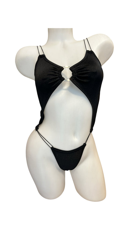 Elastic Cord O-Ring Bodysuit Black