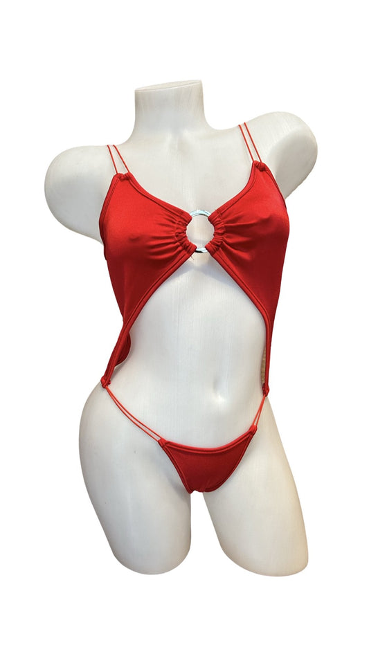 Elastic Cord O-Ring Bodysuit Red