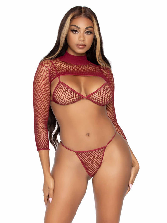 Fishnet Top And Thong Red