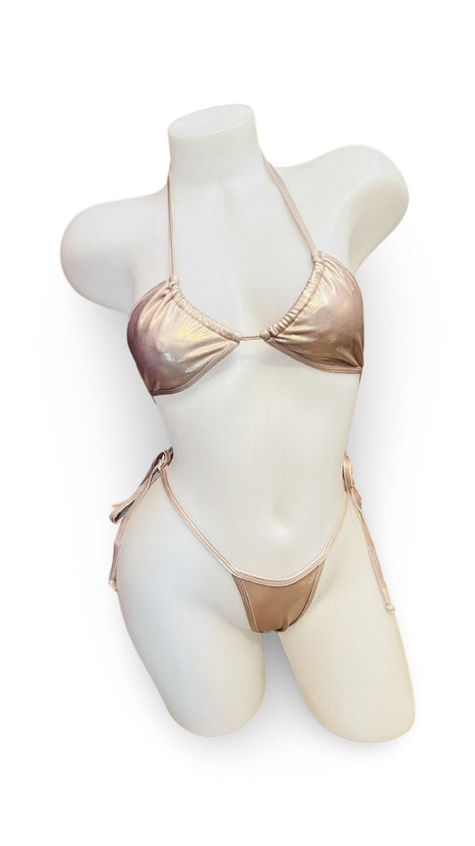 Fun Tie Bikini Set Metallic Champagne