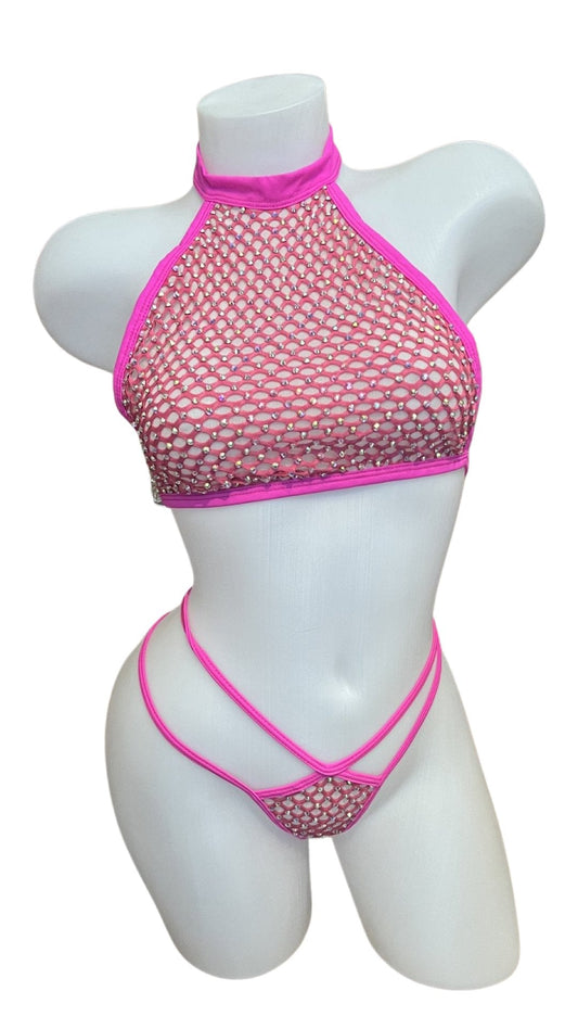 Halter Top Crystal Bikini - Fuchsia