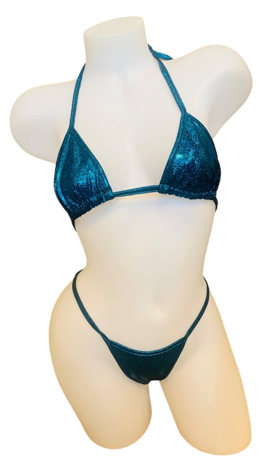 Holographic Triangle Top and Thong Turquoise