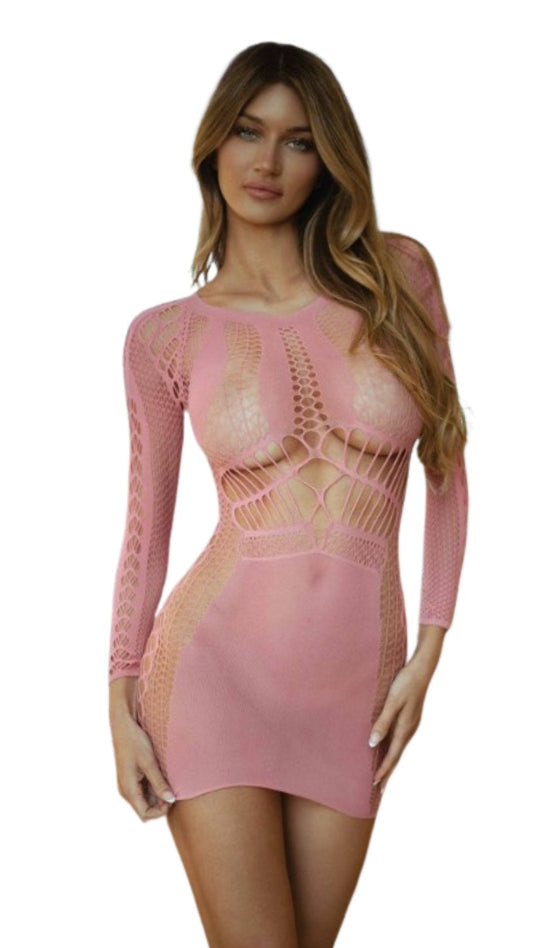 Long Sleeve Dress with Cut Outs Dusty Pink
