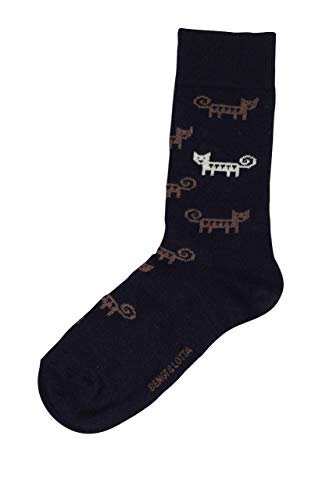 Bengt & Lotta Merino Wool Socks Black "Twirly Tailed Cats" | Small