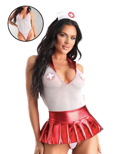 Sexy Nurse with Wet Look Skirt