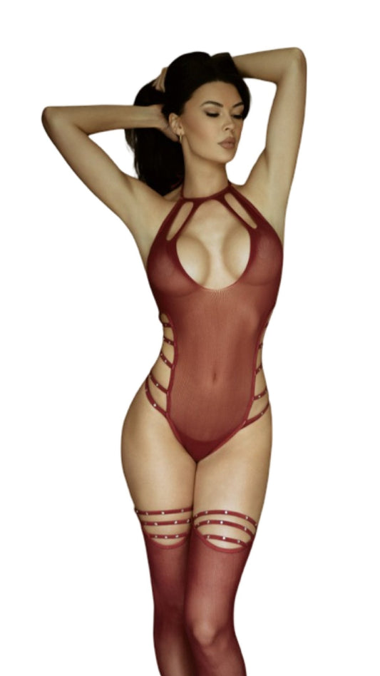 Teddy with Thigh Highs Burgundy