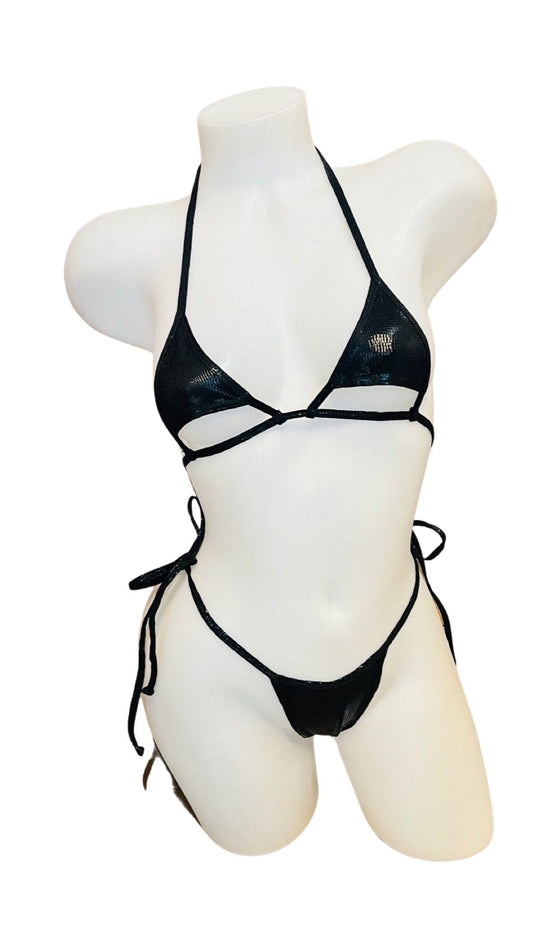 Under Bust Bikini Wet Look Black